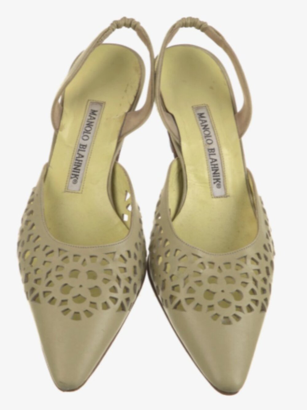 Manolo Blahnik Leather Slingback Pumps Green Size 6